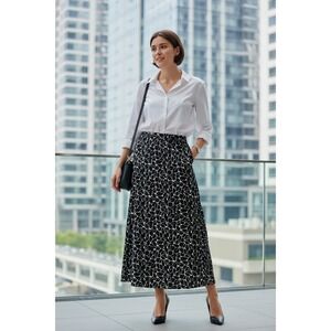 LOFT Petite Black White Leaf Print Midi Skirt Womens MP